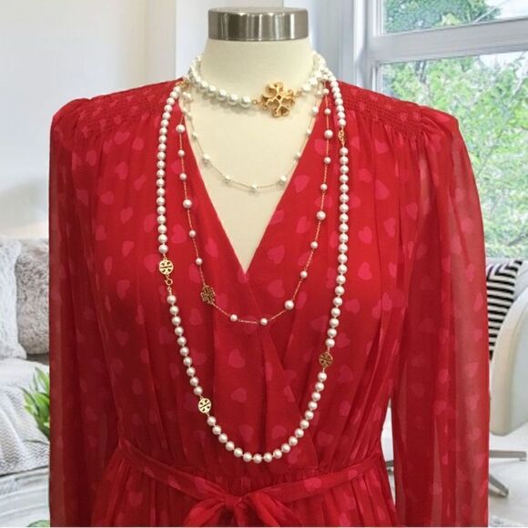 TORY BURCH PEARLS LOGO LONG NECKLACE - Picture 1 of 6